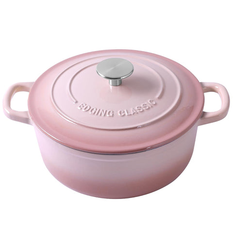 Olla EDGING CASTING esmaltada rosa con tapa redonda para cocción uniforme.
