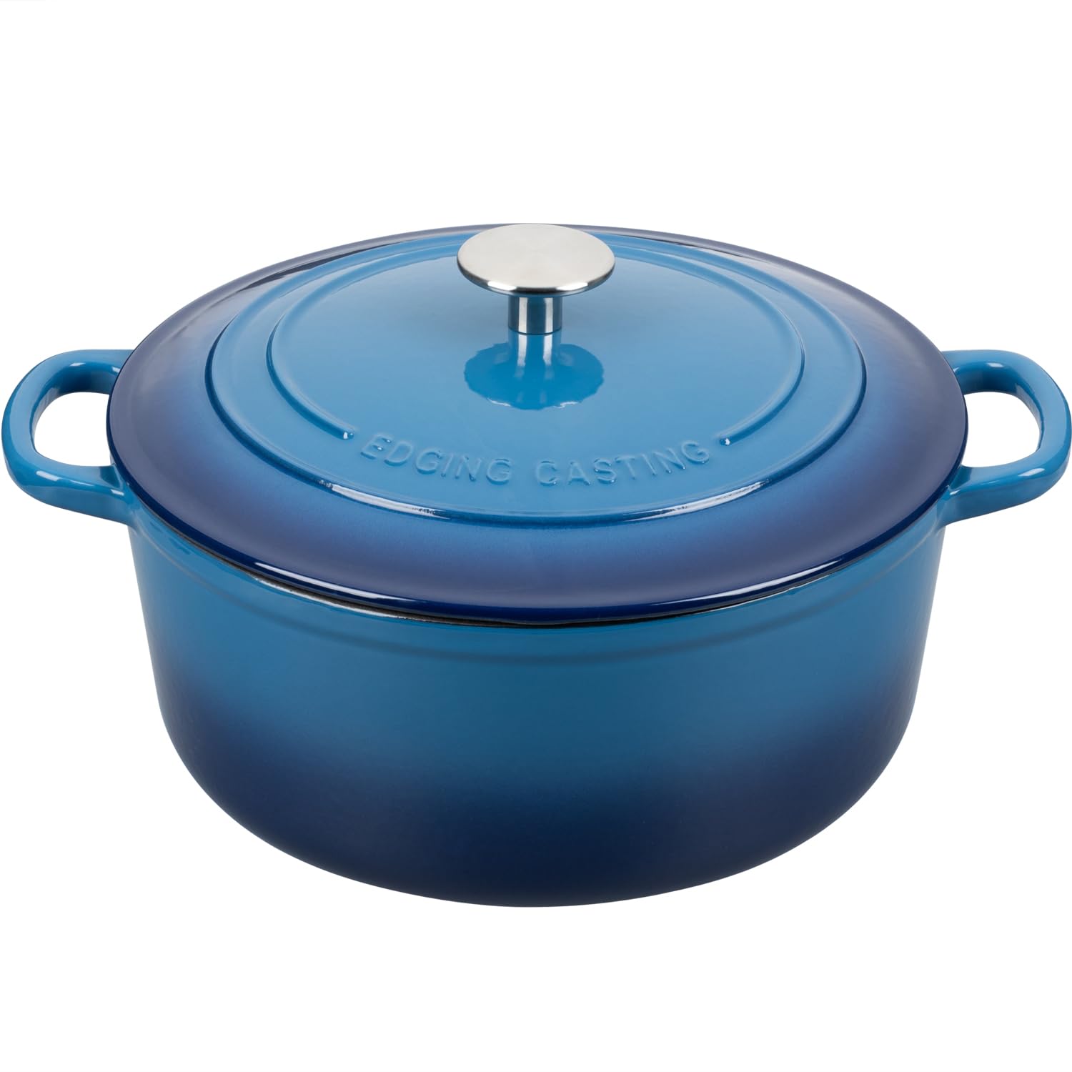 Olla EDGING CASTING redonda de hierro esmaltado 7qt en azul lago para hornear pan y guisos.