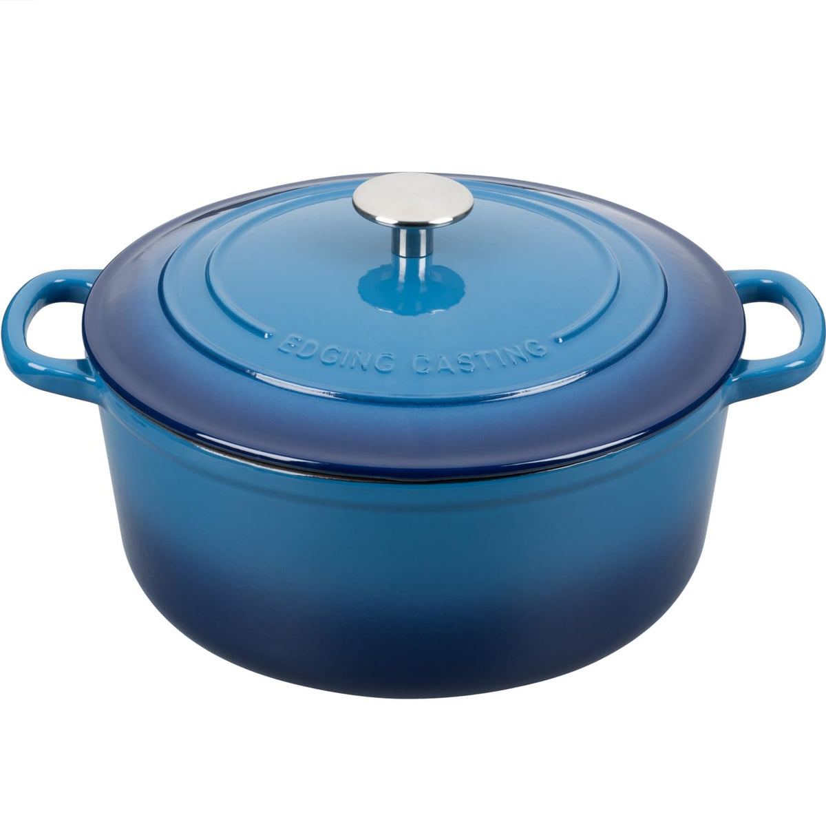 Olla EDGING CASTING redonda de hierro esmaltado 7qt en azul lago para hornear pan y guisos.