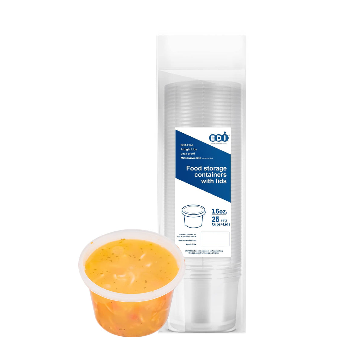 EDI contenedores de 16oz con tapas herméticas para transporte seguro de alimentos