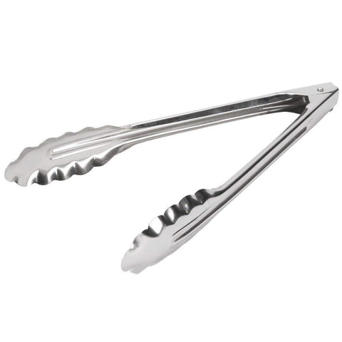 Pinzas Edlund 4409HD de 9 pulgadas con mango ergonómico y acabado espejo, ideales para buffet.