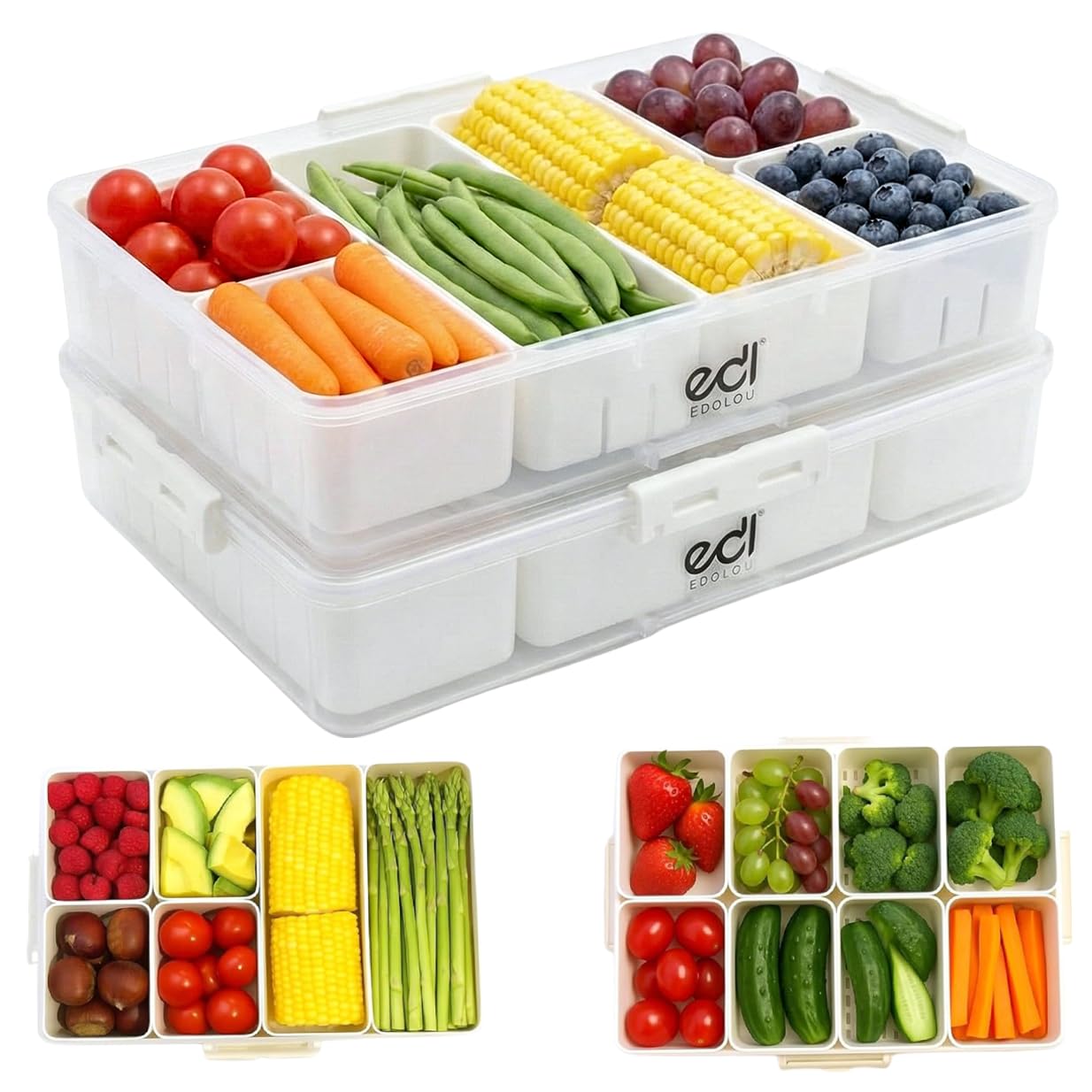 EDOLOU organizador apilable: 14 compartimentos para ordenar meriendas y frutas