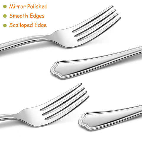 Tenedores E-far con acabado espejo en acero inoxidable, brillo duradero para la mesa.