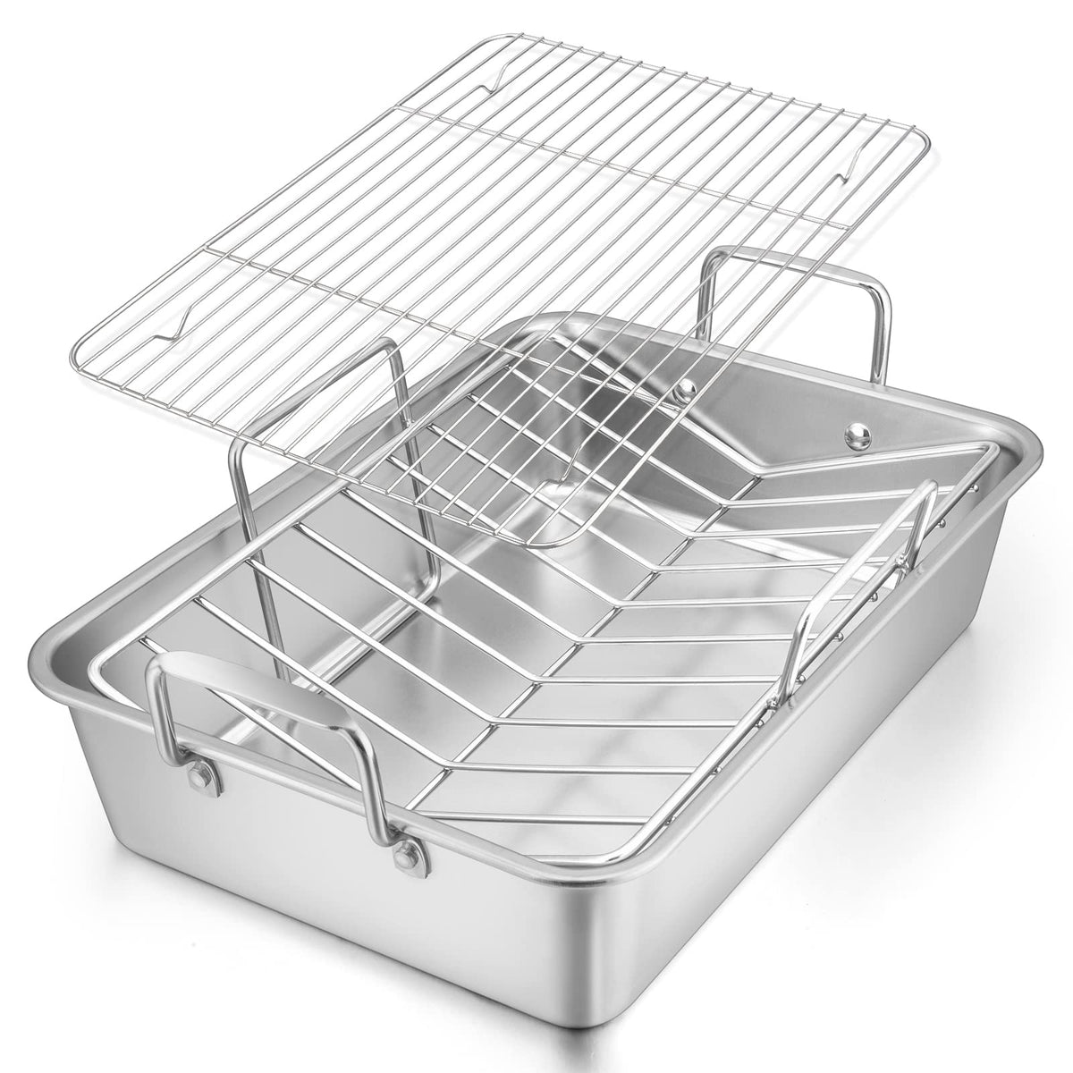 Bandeja E-far 16x11 con rejilla en V para cocción uniforme.