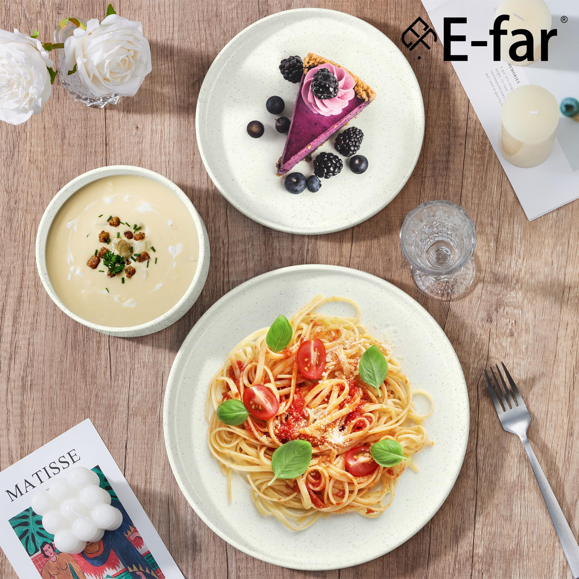 Vajilla E-far: base apilable, ahorro de espacio en armarios.