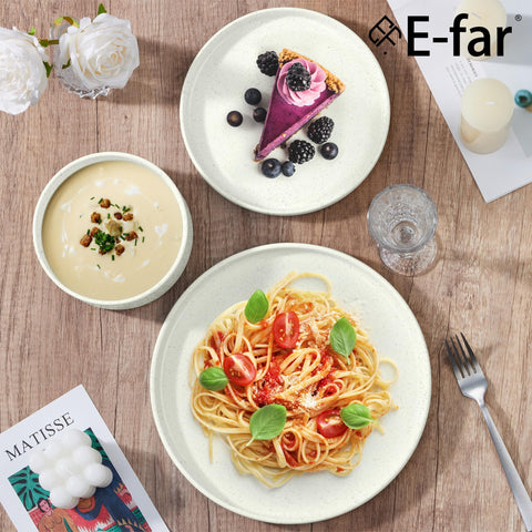 Vajilla E-far: base apilable, ahorro de espacio en armarios.