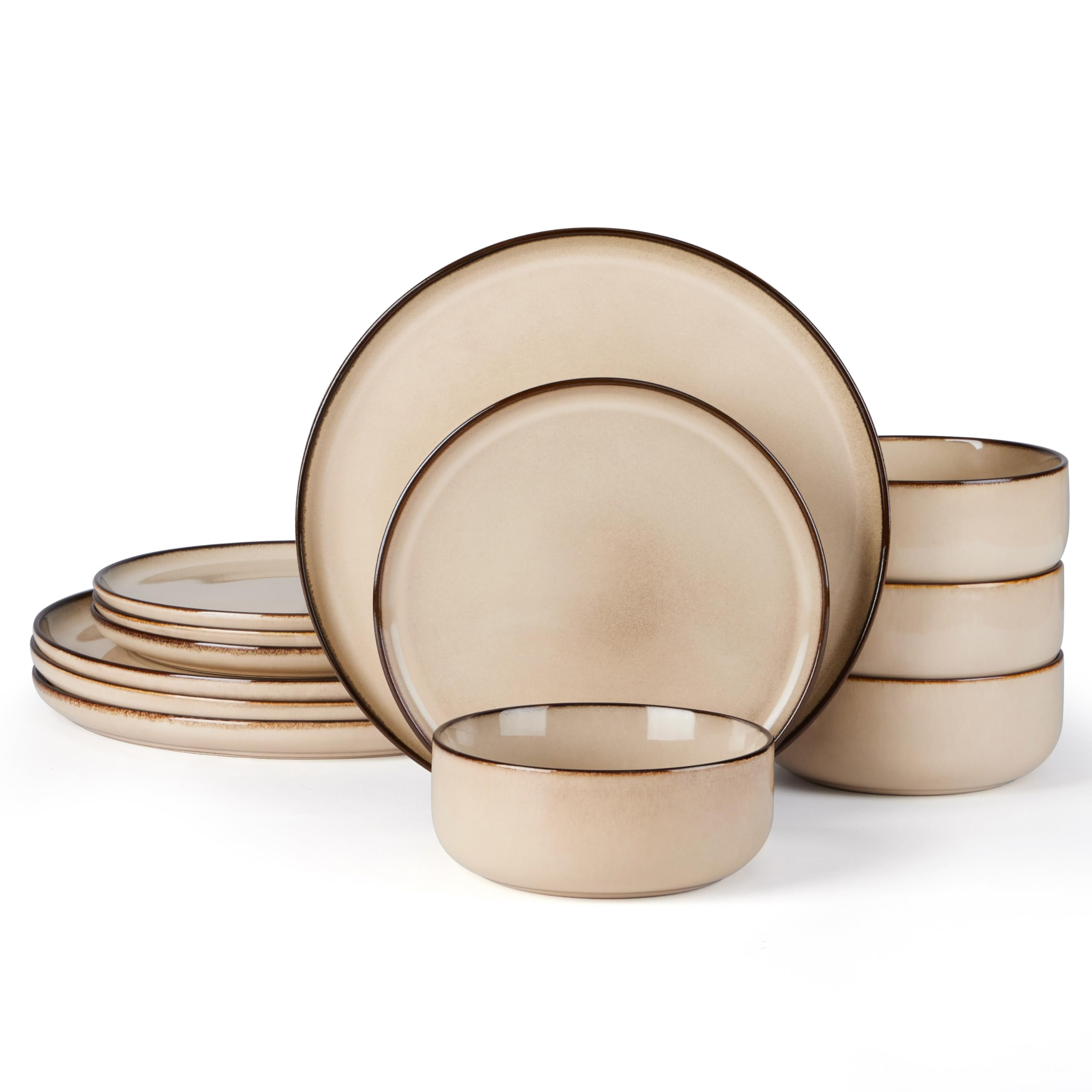 Conjunto E-far de 12 platos y tazones, ideal para uso diario y sin retener sabores.