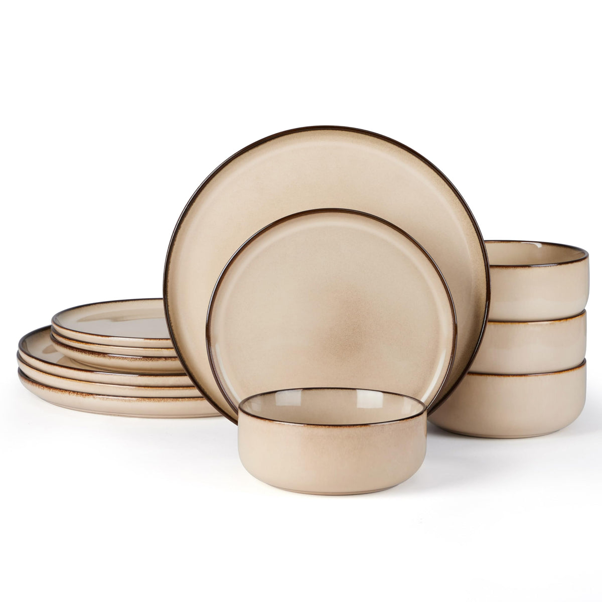 Conjunto E-far de 12 platos y tazones, ideal para uso diario y sin retener sabores.