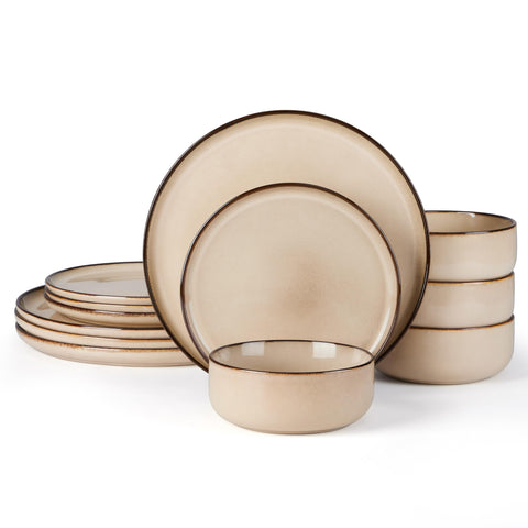 Conjunto E-far de 12 platos y tazones, ideal para uso diario y sin retener sabores.