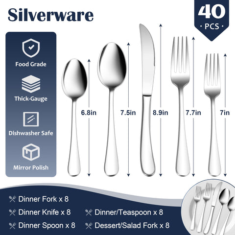 E-far juego 40 piezas de acero inoxidable para durabilidad y estilo.