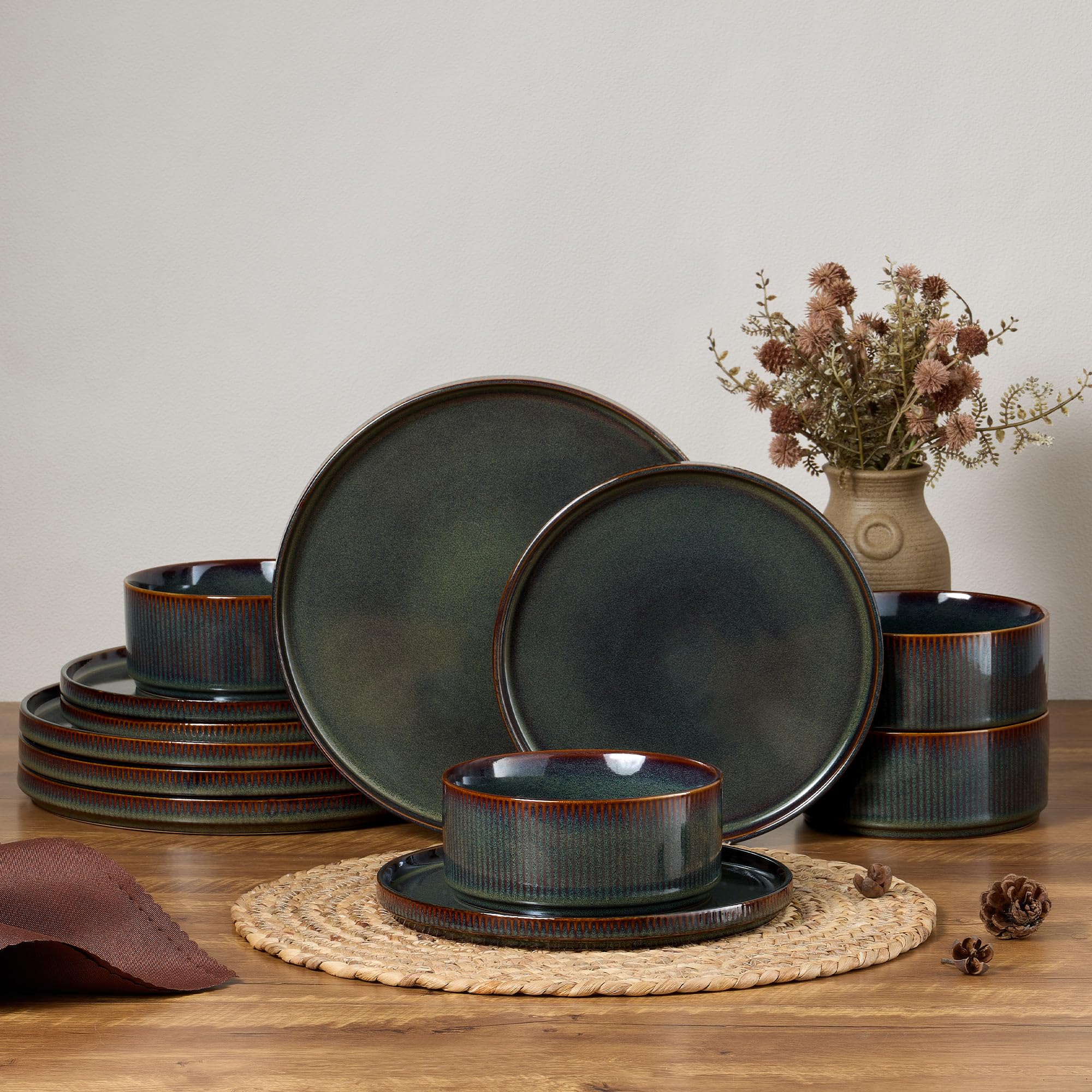 E-far juego de platos y tazones de loza, conjunto para uso diario en mesa elegante