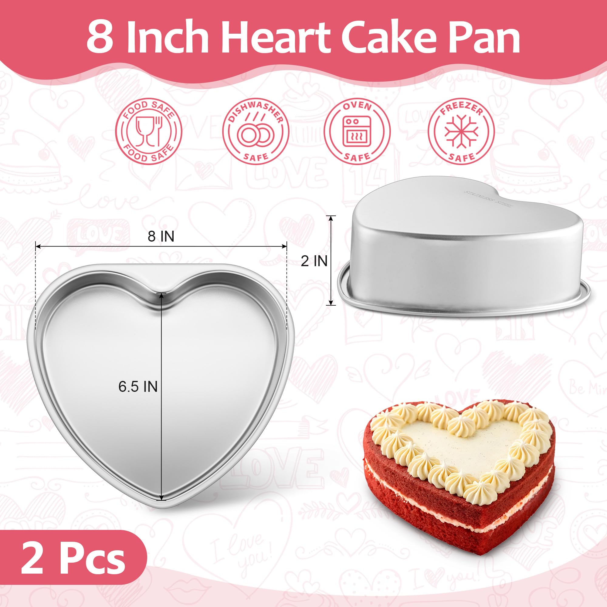 Conjunto de dos moldes corazón E-far de 8 pulgadas para postres dobles.