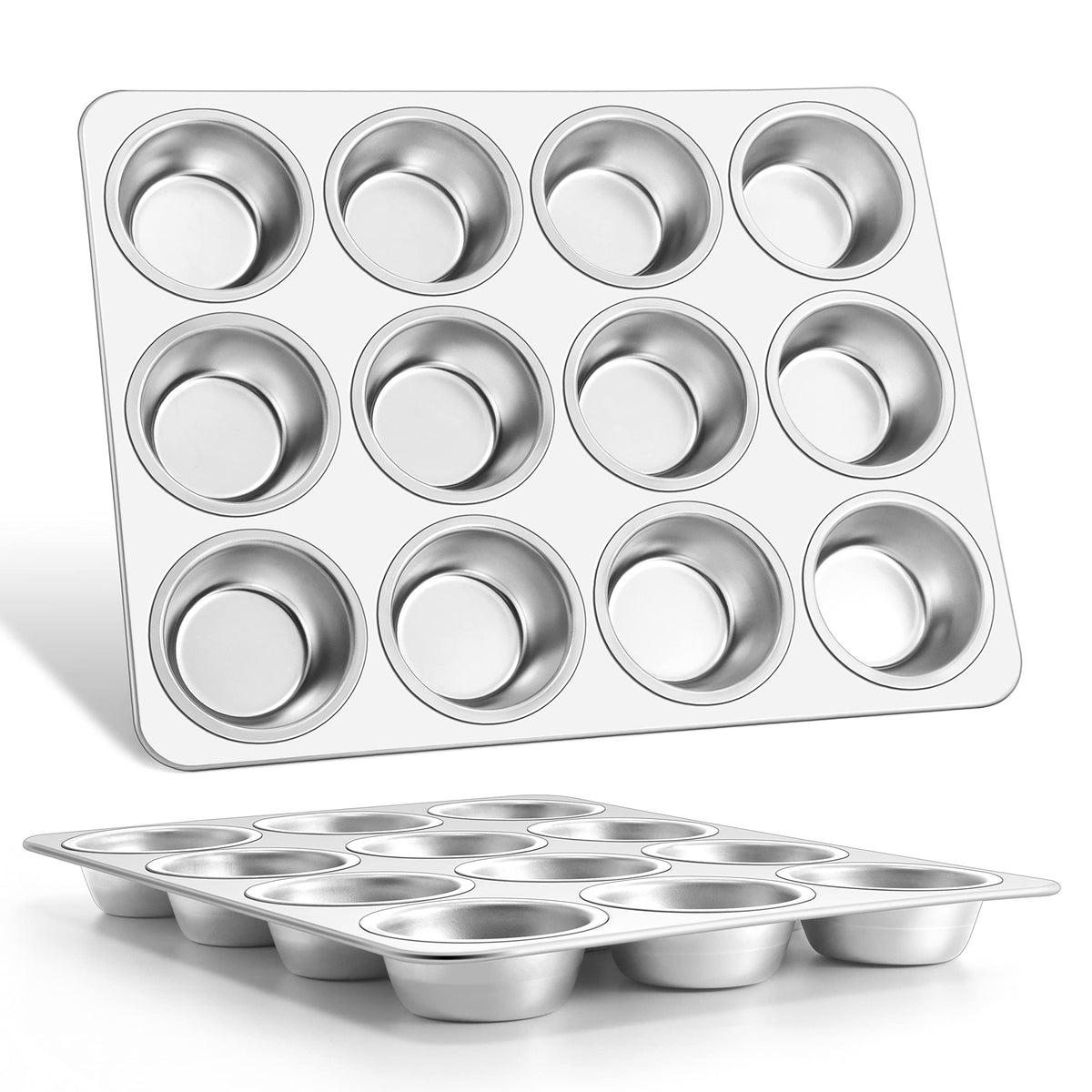 E-far moldes magdalenas 12 cavidades; acero inoxidable seguro para hornear de forma uniforme