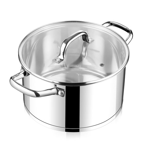Olla E-far stock 4qt con tapa para hervir caldos y sopas.