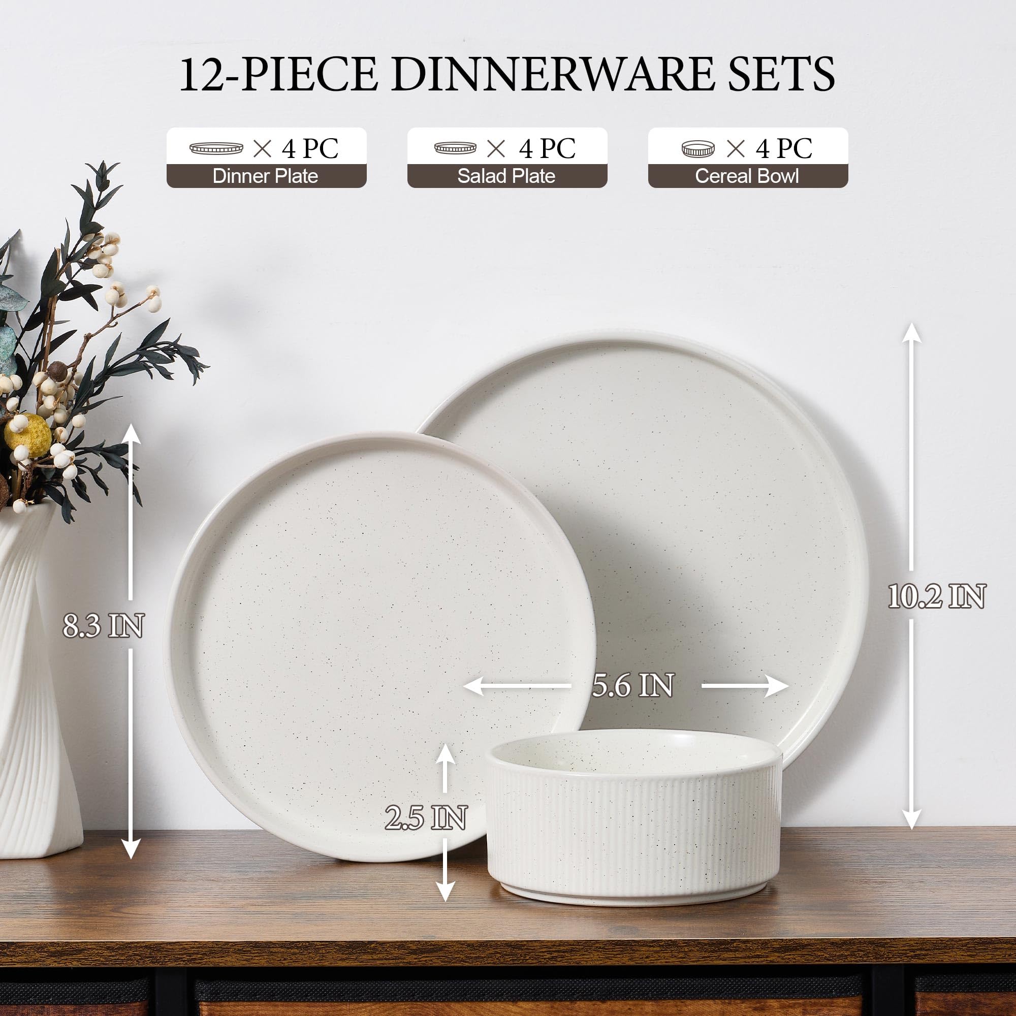 Platos principales moteados blancos de E-far para una mesa elegante.