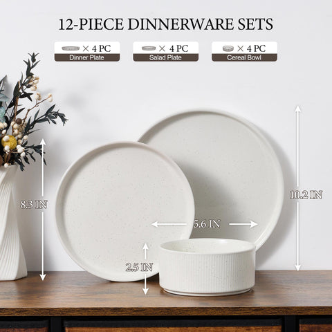 Platos principales moteados blancos de E-far para una mesa elegante.