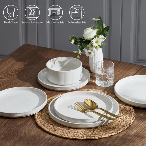 Tazones de desayuno moteados blancos E-far, perfectos para cereales.