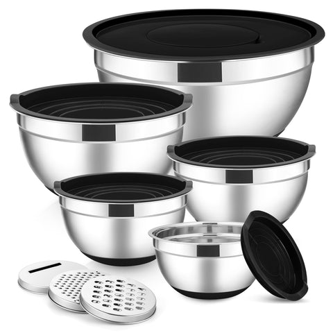 Conjunto E-far de tazones de acero inoxidable con tapas para cocina