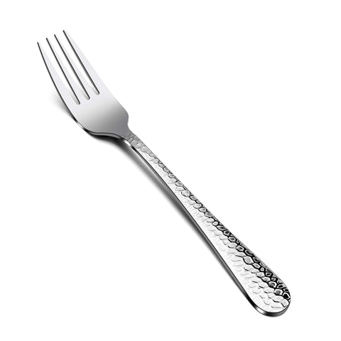 Tenedor E-far acero inoxidable martillado, borde redondo, ideal para mesa elegante