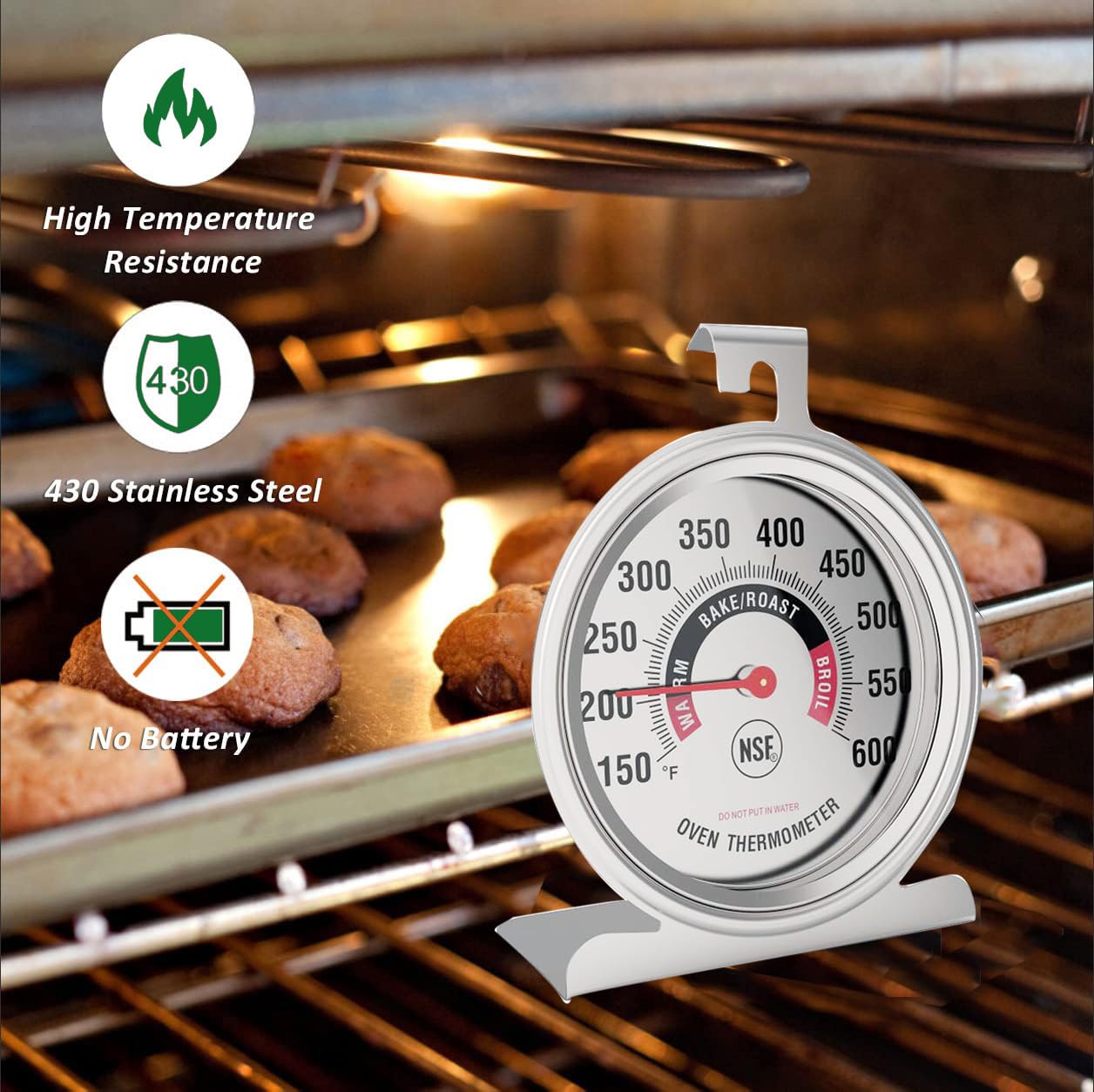 Termómetro Efeng lectura precisa 100–600 °F para hornos gas y eléctricos.