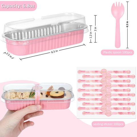 Conjunto de 100 moldes EgticHome con tapas y cucharas para porciones listas para servir.