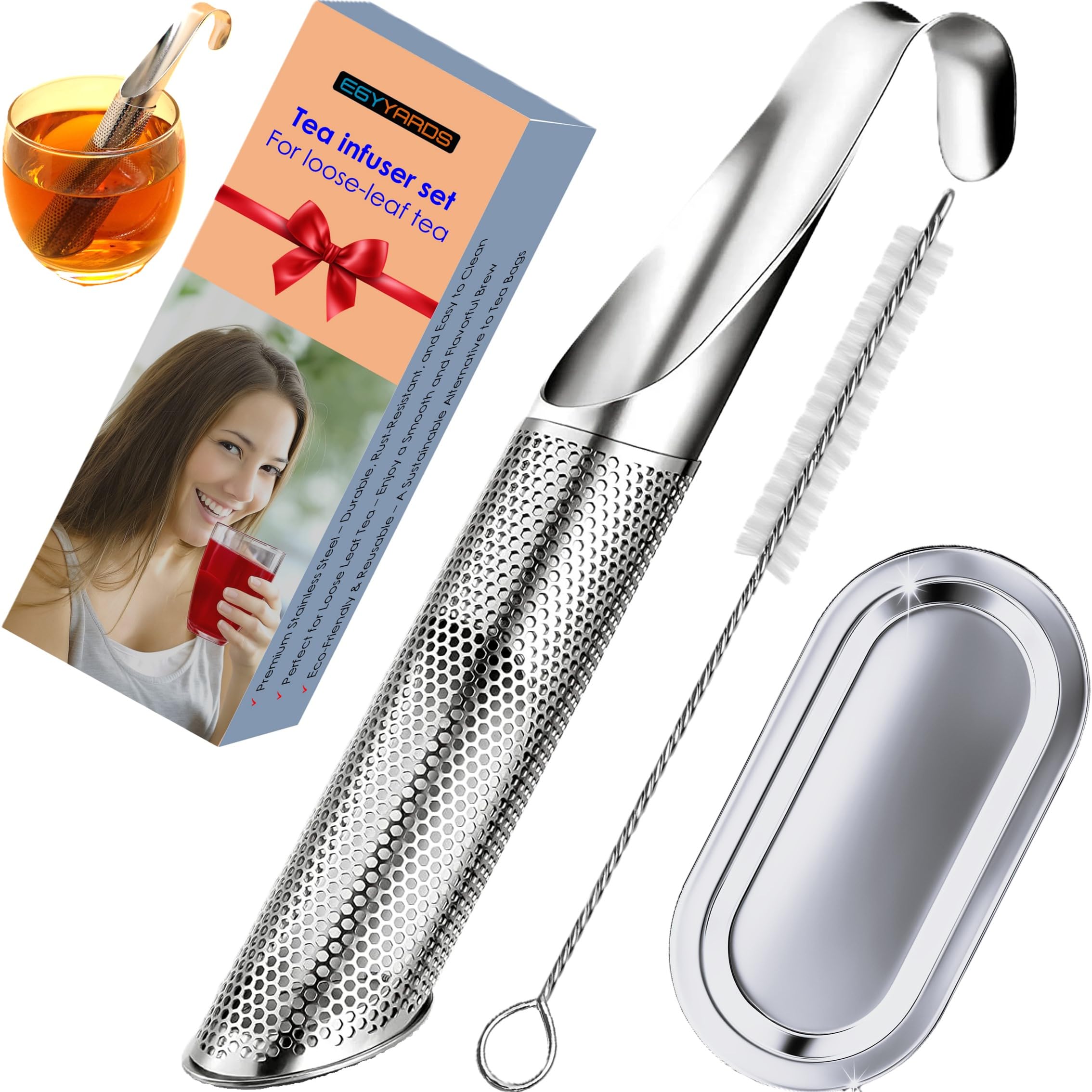 EGYYARDS infusor de té de acero inoxidable con mango largo para una preparación cómoda.