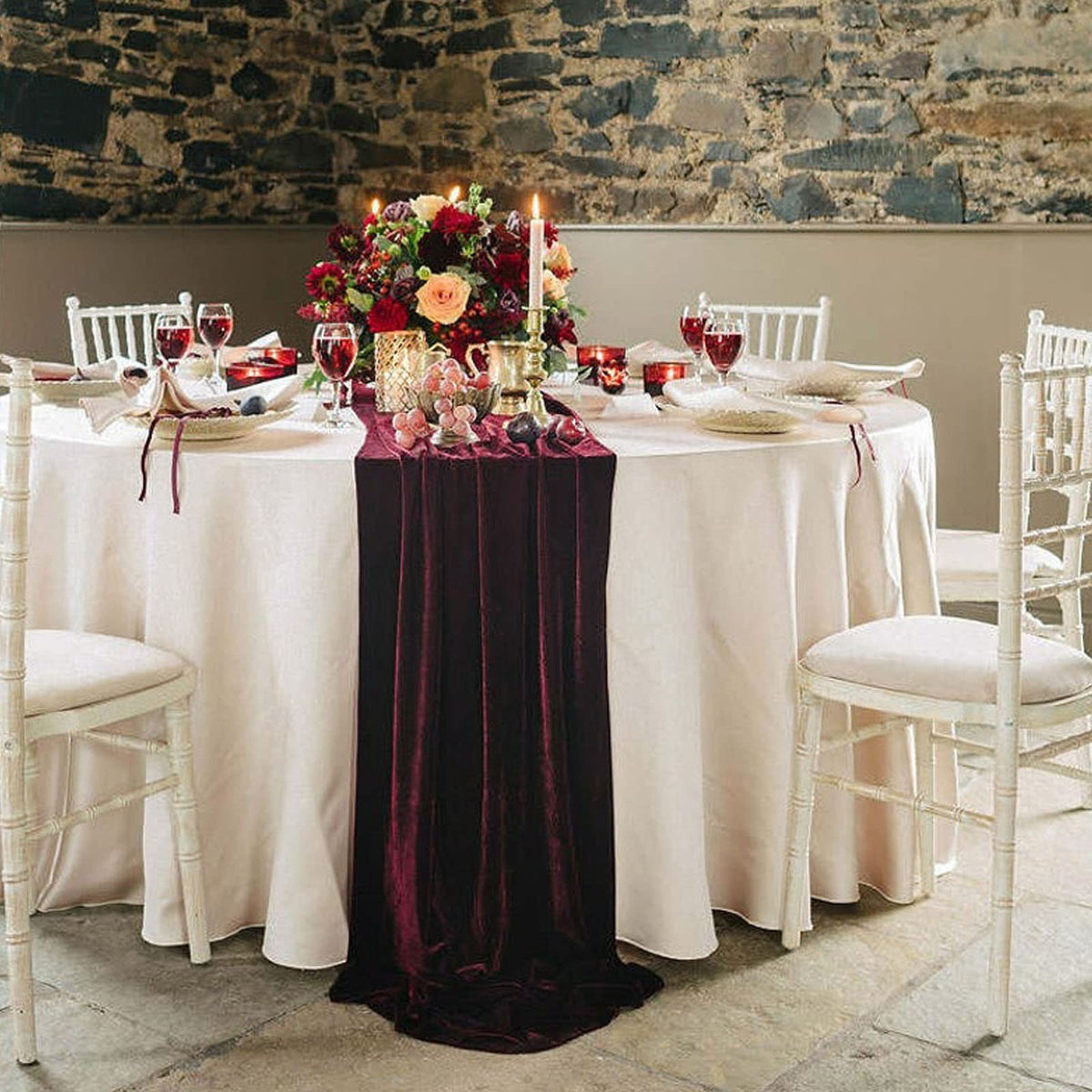 EHLDekol camino de mesa terciopelo burdeos caída elegante para cenas formales.