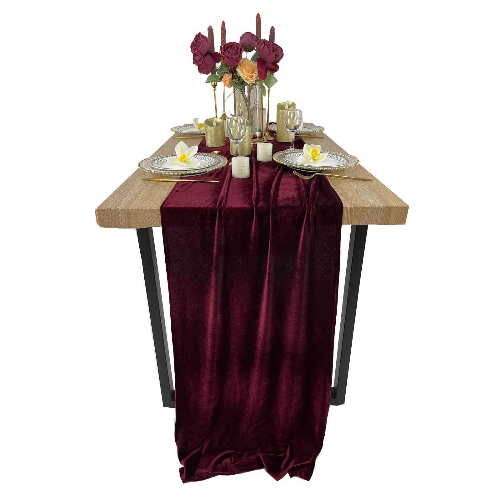 EHLDekol camino de mesa terciopelo burdeos alta durabilidad para eventos.