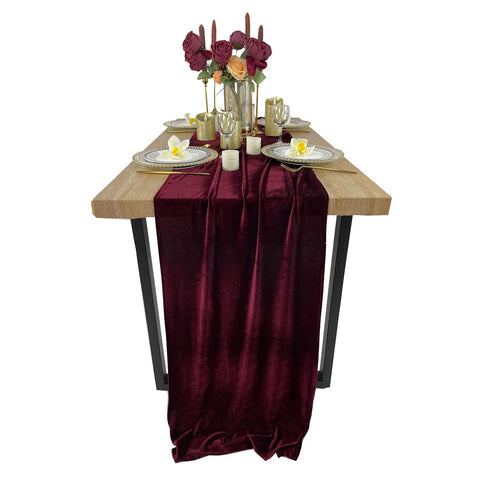 EHLDekol camino de mesa terciopelo burdeos alta durabilidad para eventos.