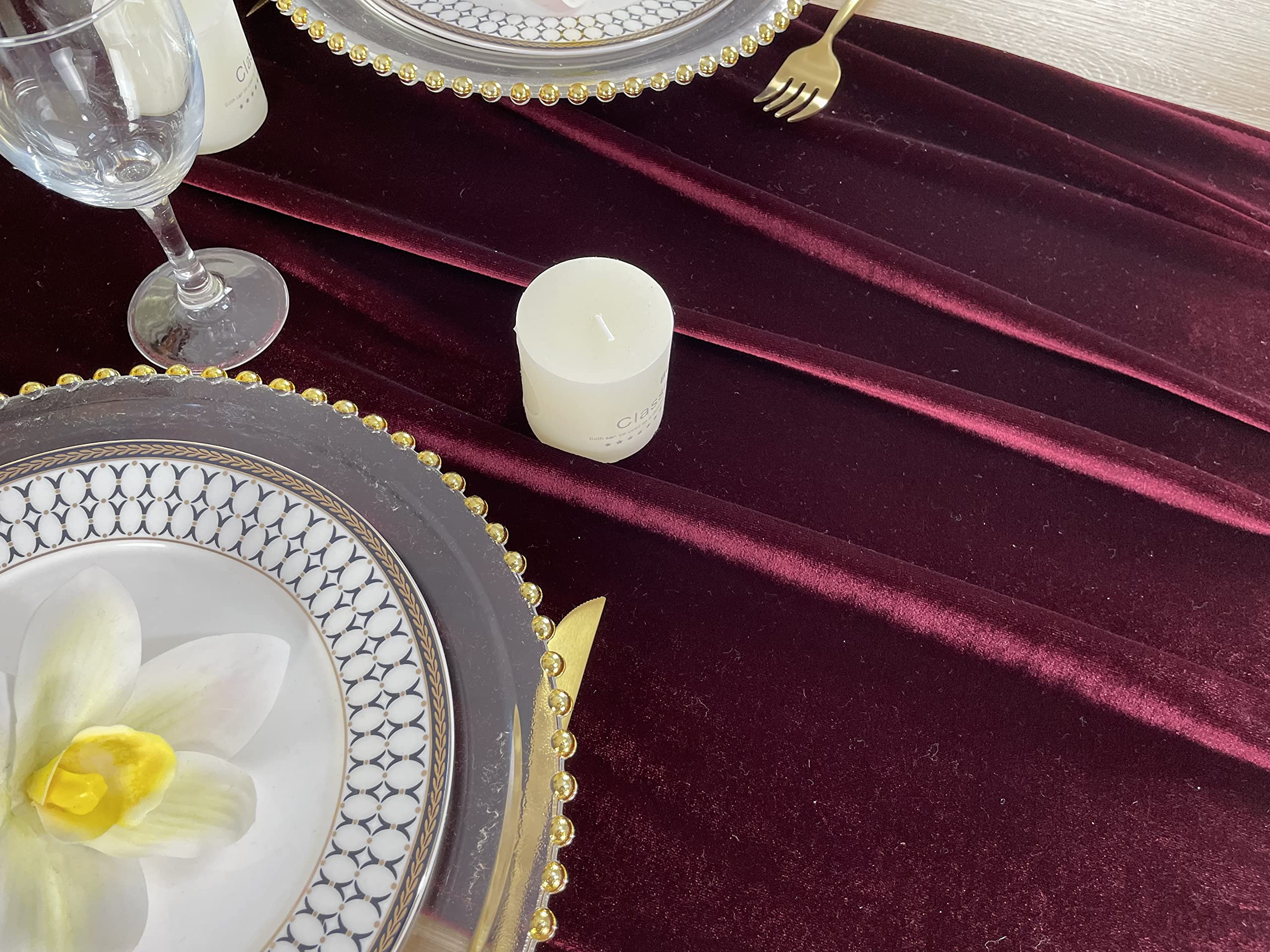 EHLDekol camino de mesa terciopelo burdeos ideal para bodas y banquetes.
