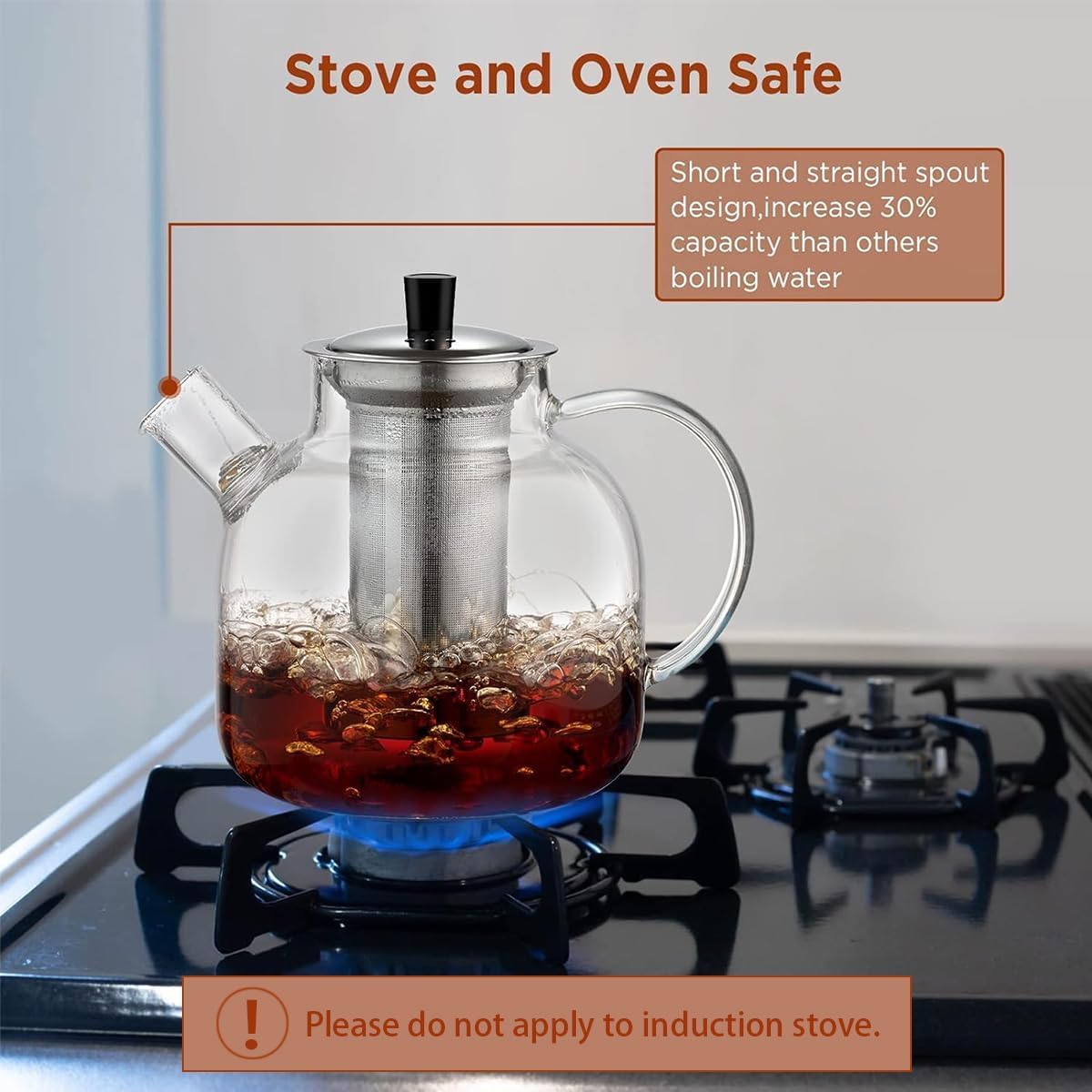 Ehugos tetera cristal con capacidad de 6 tazas, ideal para uso diario.