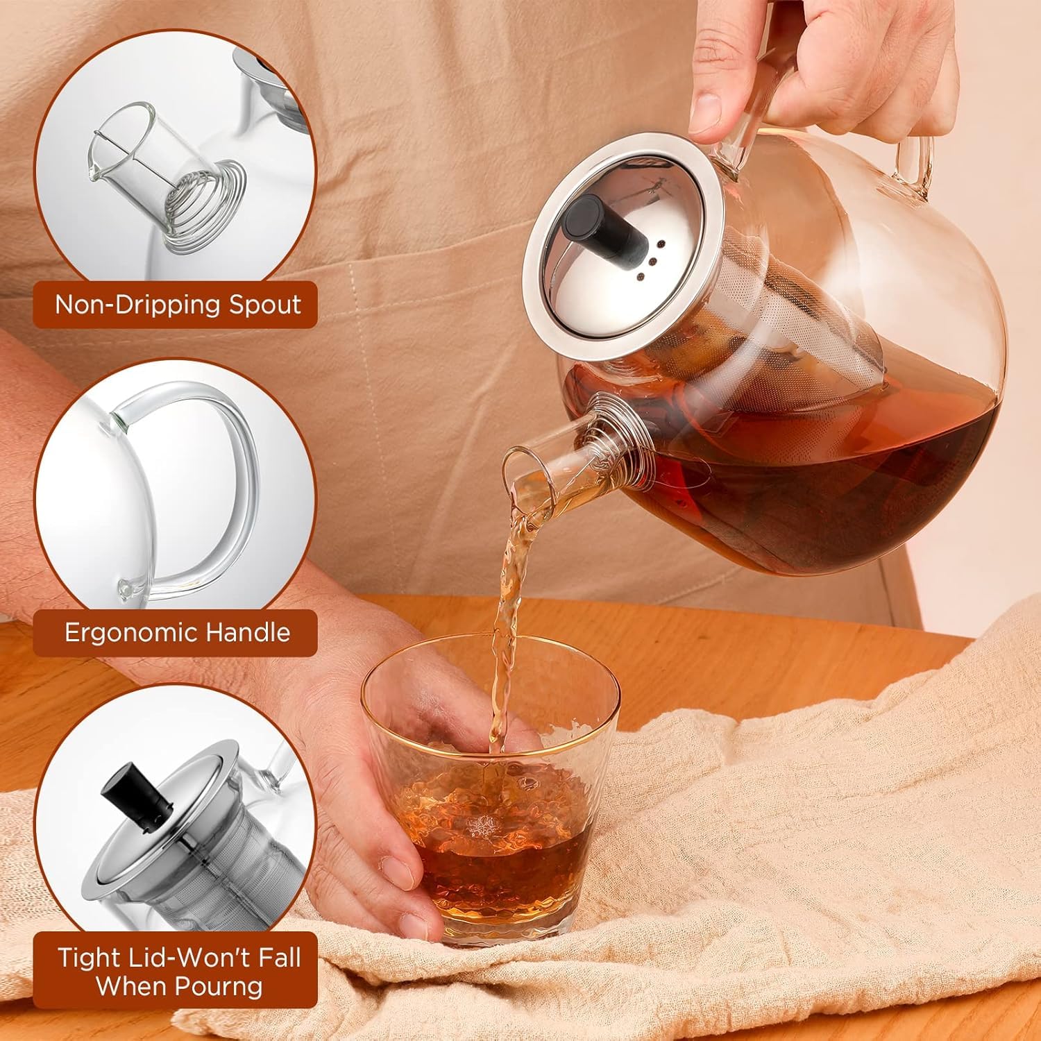 Ehugos tetera cristal para estufa y microondas, usos versátiles para calentar y servir.