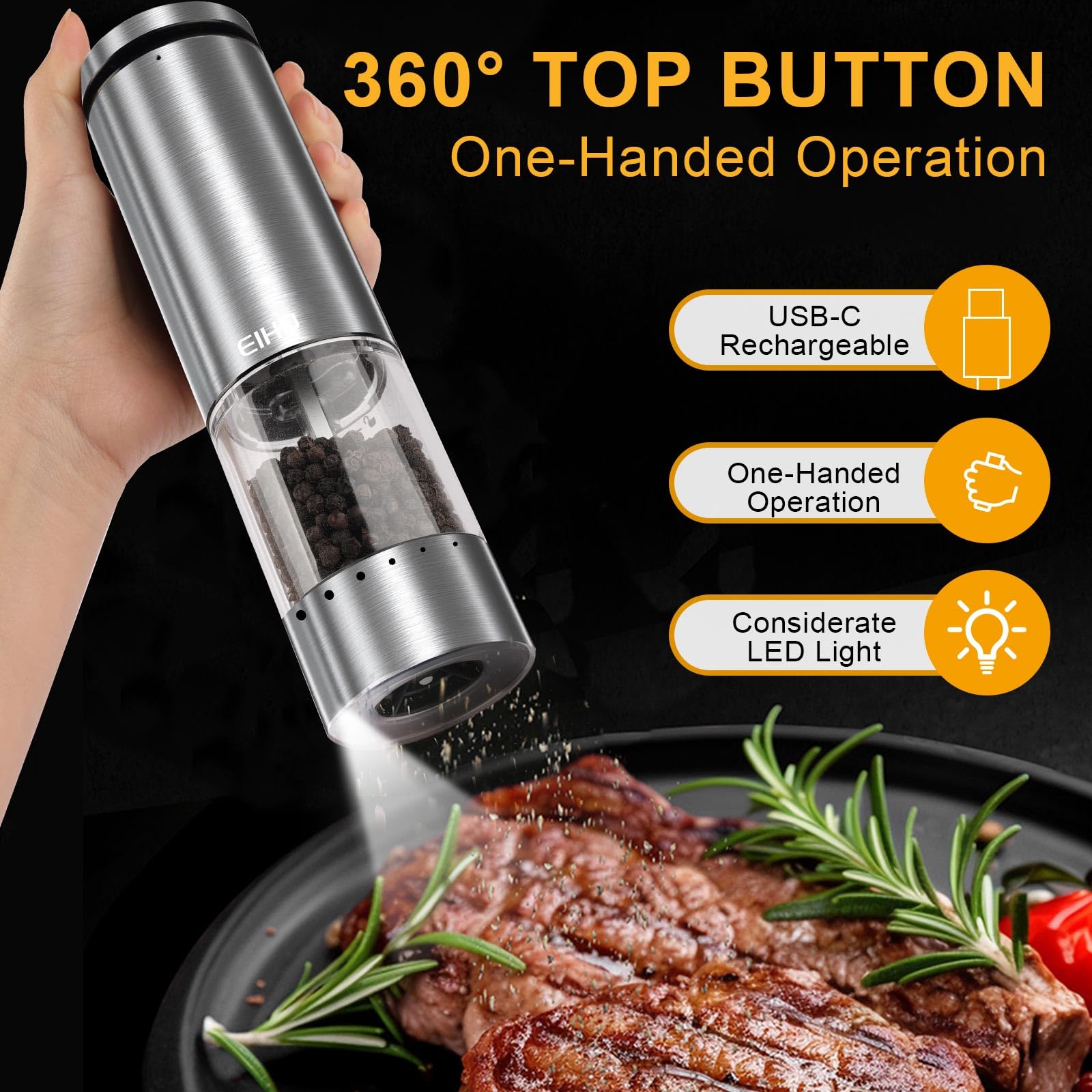 EIHO molinillo una mano con botón 360 para uso práctico en cocina