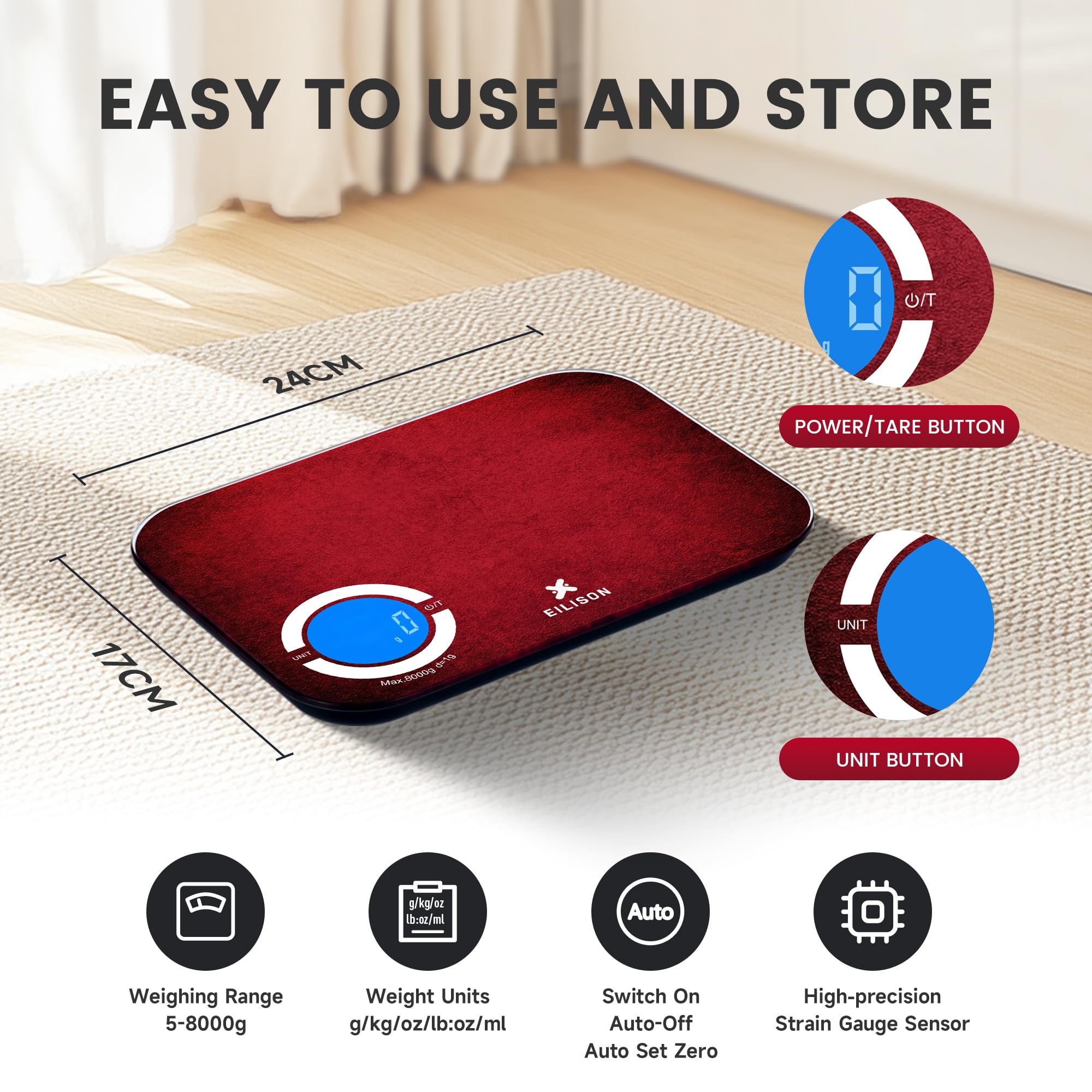 Pantalla táctil a color de la balanza EILISON para uso cómodo.