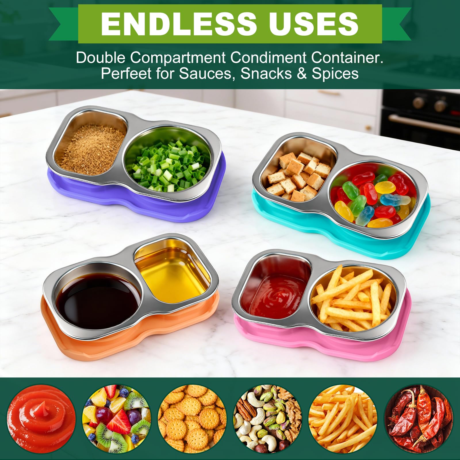 Eiyisem: dos compartimentos para salsas, diseño compacto para llevar.