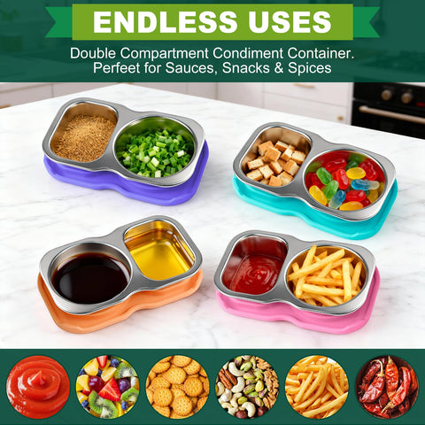 Eiyisem: dos compartimentos para salsas, diseño compacto para llevar.