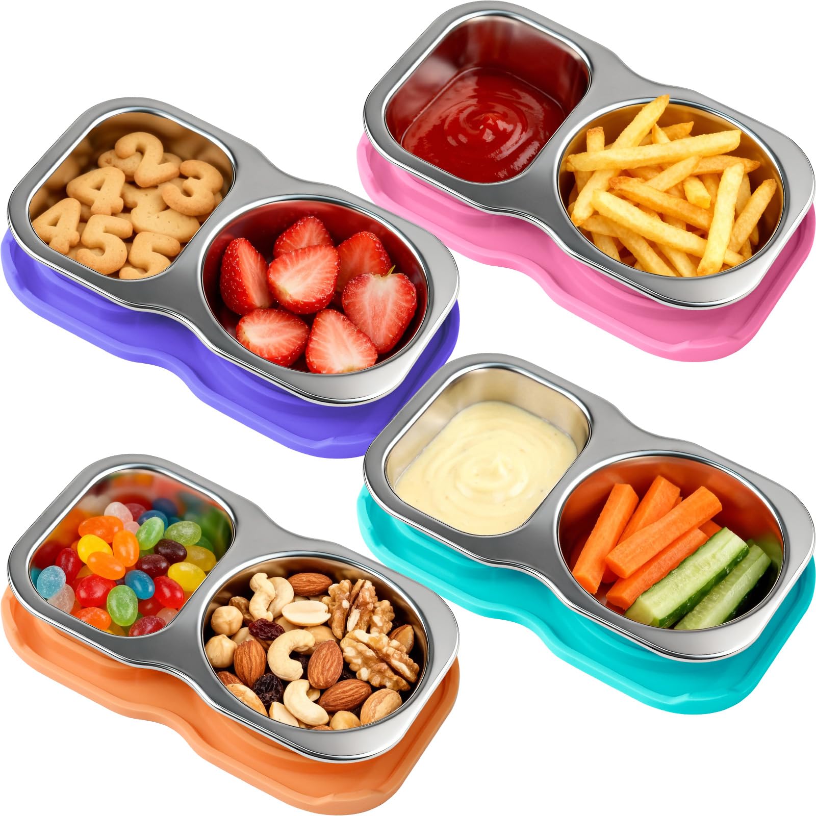 Eiyisem: contenedor snack acero inoxidable, dos compartimentos, ideal para meriendas portátiles.