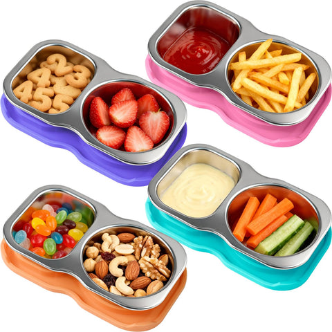 Eiyisem: contenedor snack acero inoxidable, dos compartimentos, ideal para meriendas portátiles.