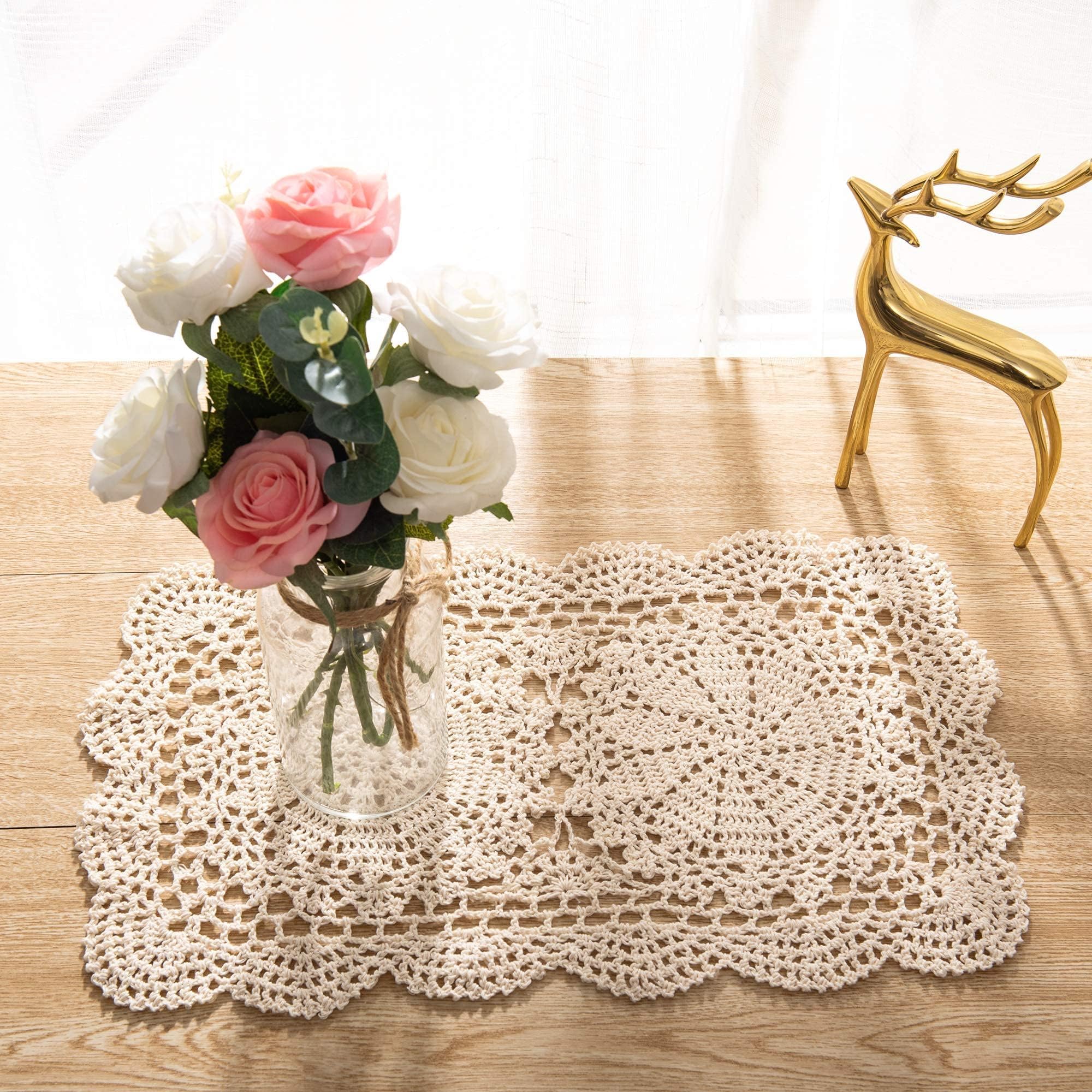 Eiyye mantel individual de ganchillo beige para mesa elegante