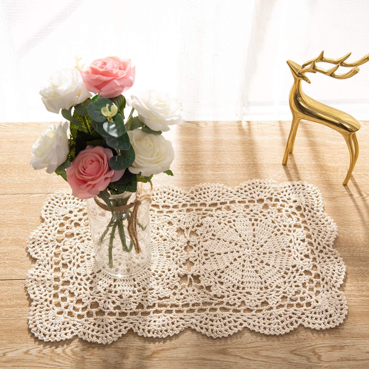 Eiyye mantel individual de ganchillo beige para mesa elegante