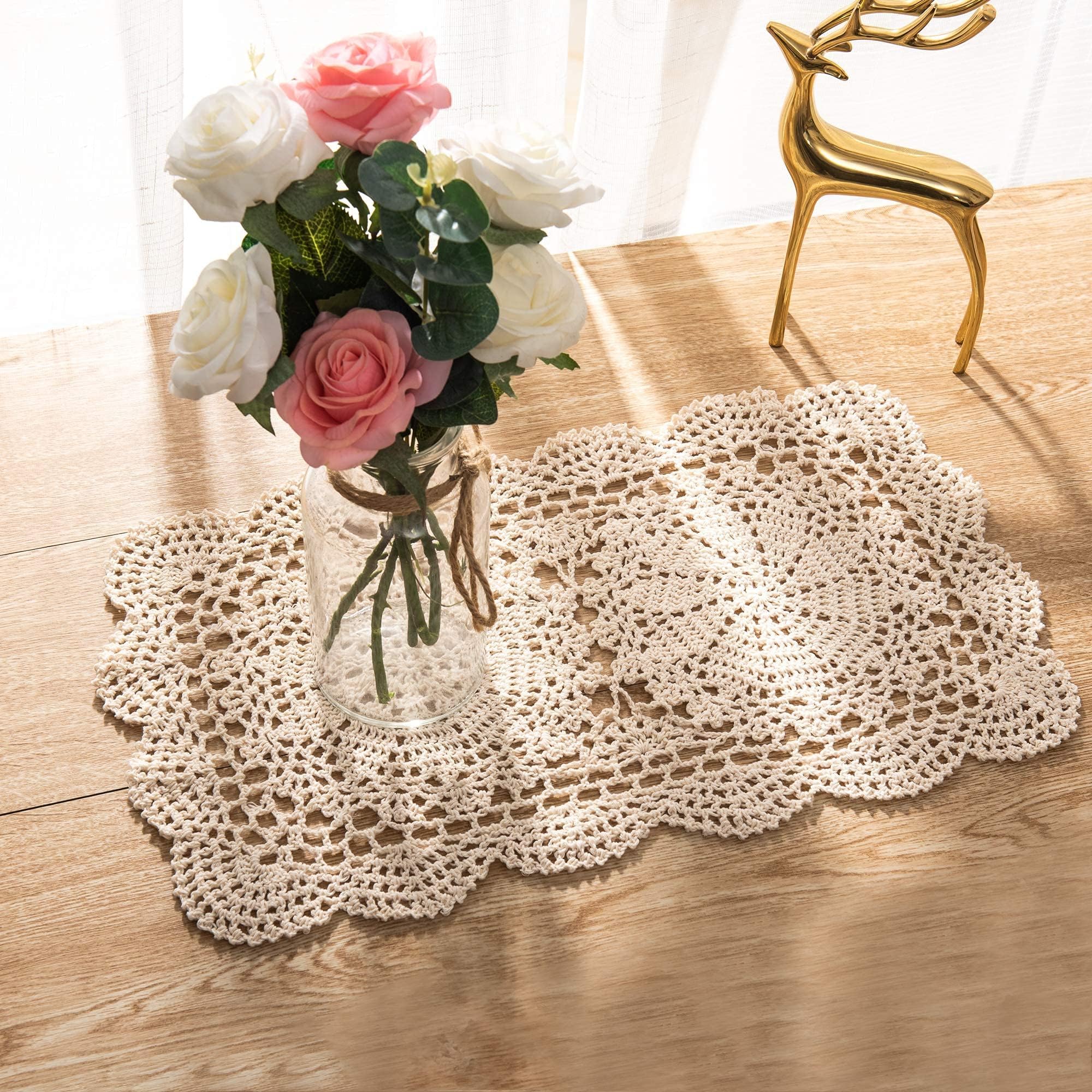 Eiyye posavasos de ganchillo rectangular beige, combinación práctica