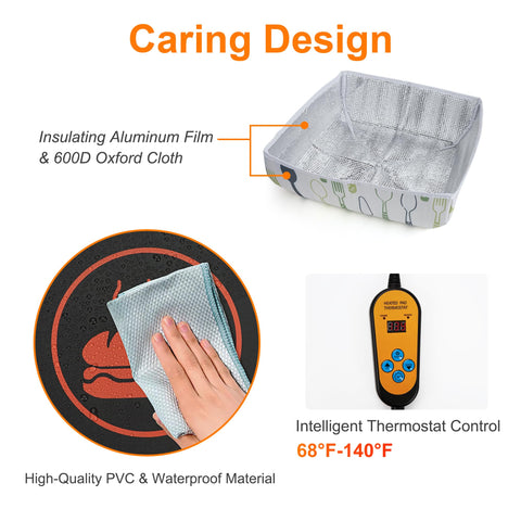 EKEPIN control de temperatura entre 68 °F y 140 °F para distintas recetas.
