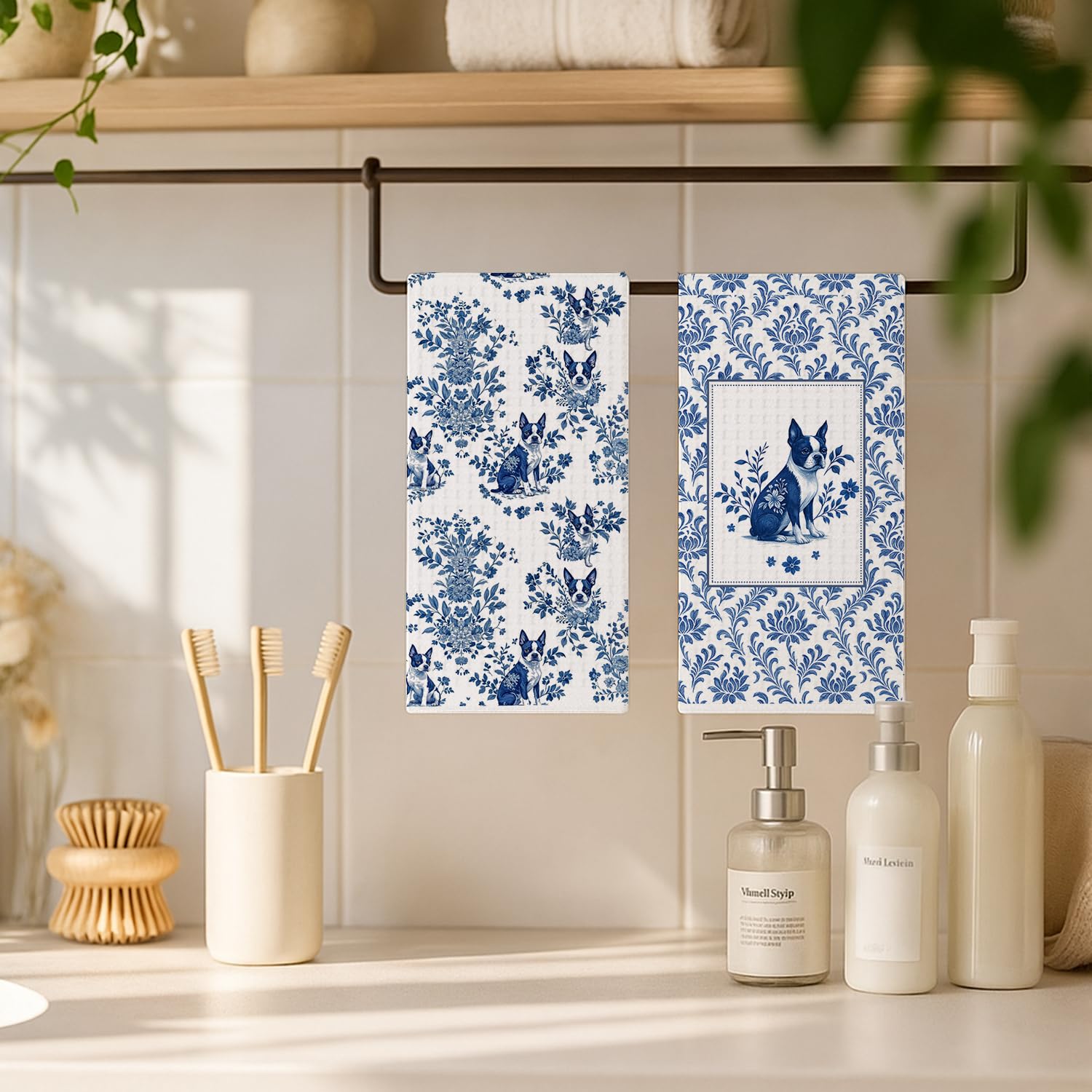 EKGJW opción decorativa para baño y cocina con perro y florales