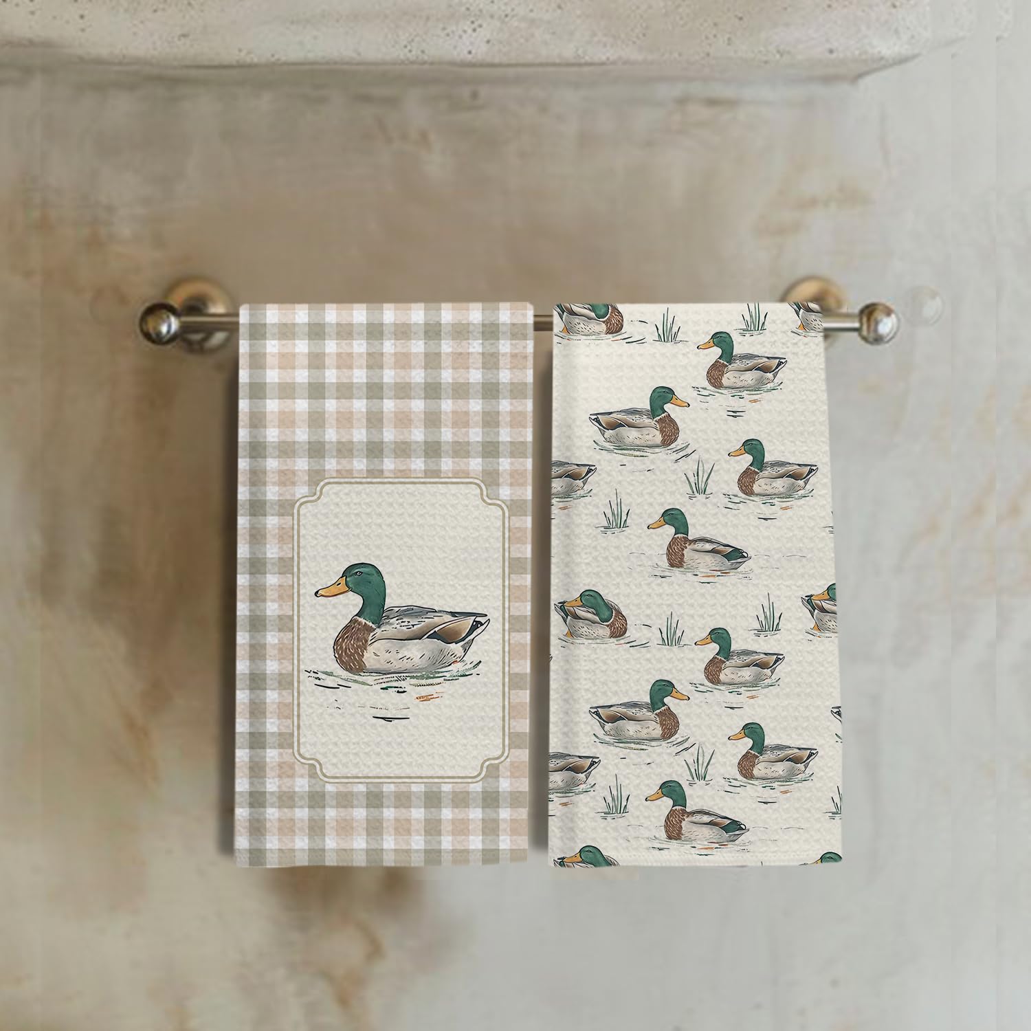 Toallas decorativas EKGJW pato mallard, ambiente de granja cálido para la cocina.