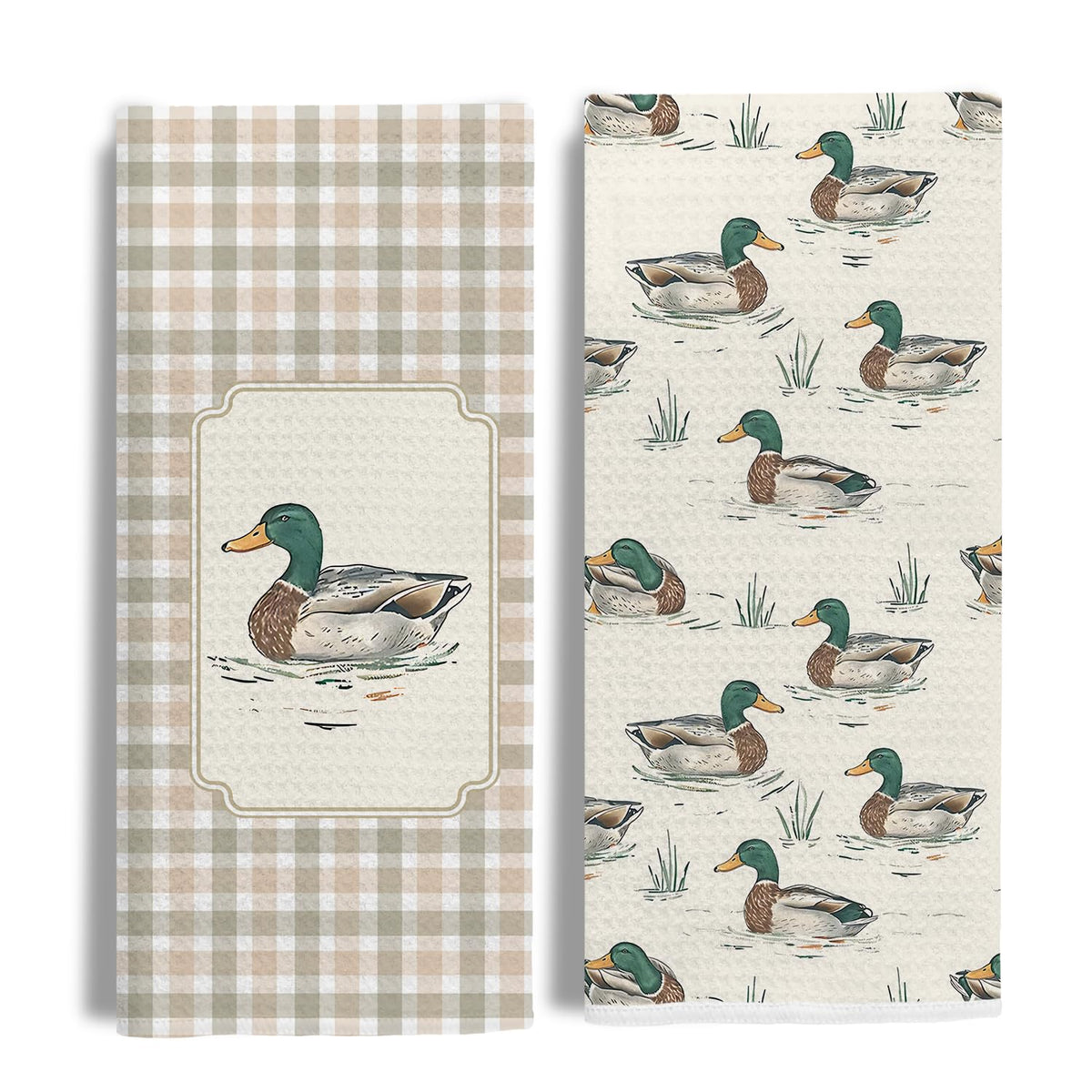 Toallas de cocina EKGJW con pato mallard, diseño repetido, uso diario recomendado.
