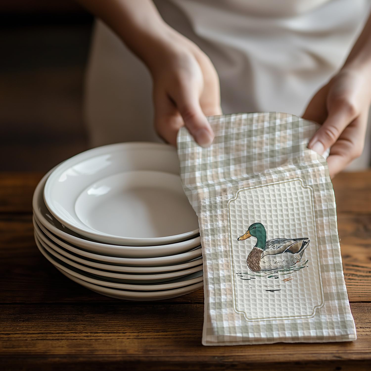 Toallas EKGJW pato mallard, imagen enmarcada, uso decorativo en baños o cocinas.