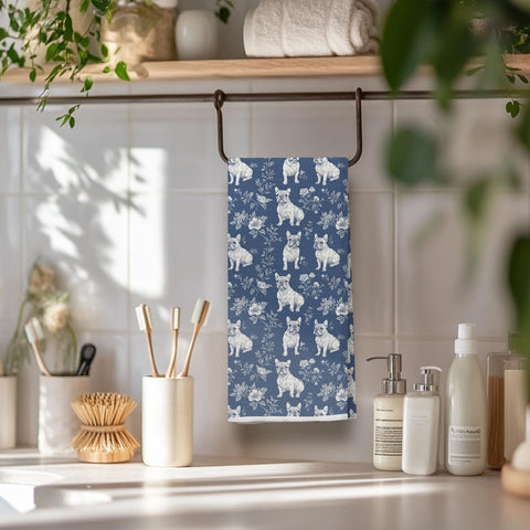 EKGJW toalla para baño y cocina bulldog azul, decoración elegante