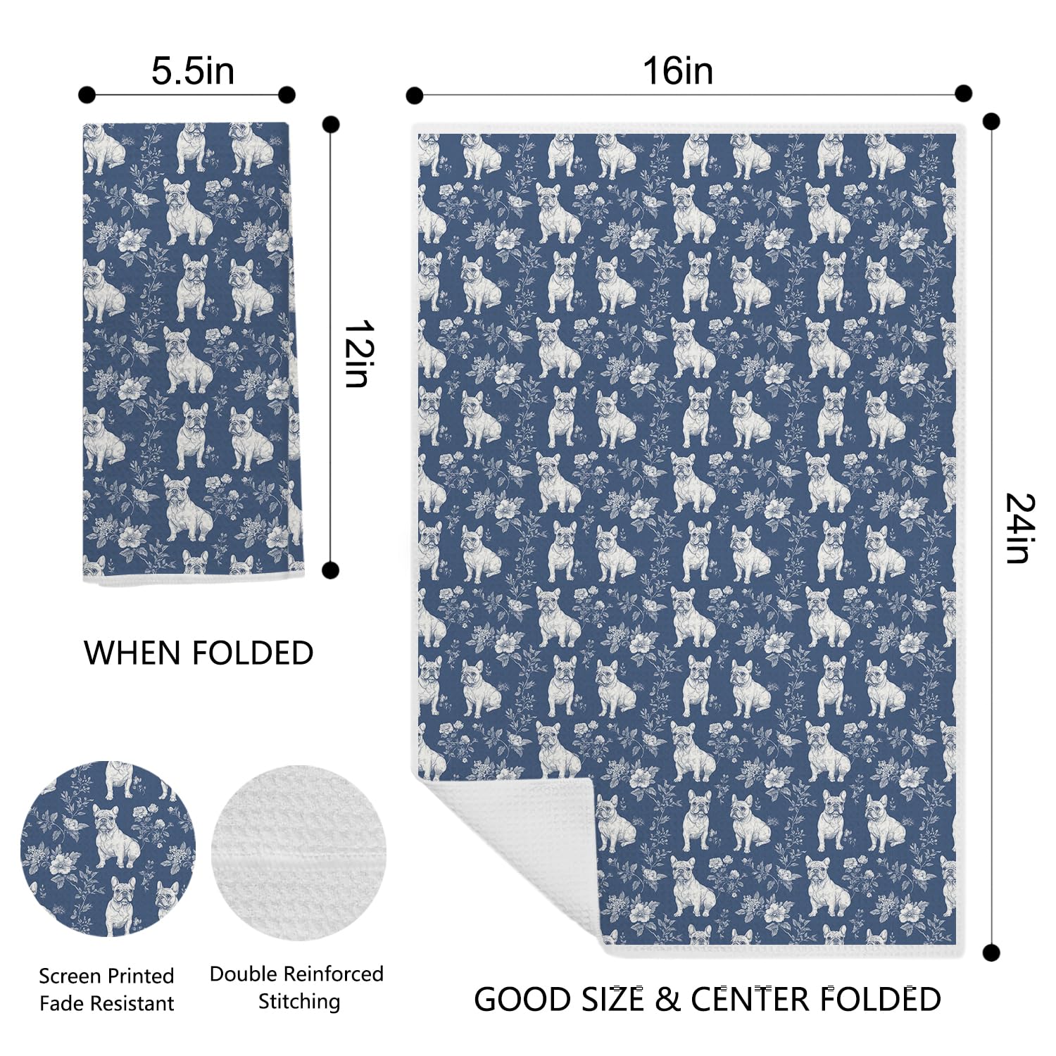 EKGJW toalla de mano bulldog chinoiserie azul, uso diario cómodo