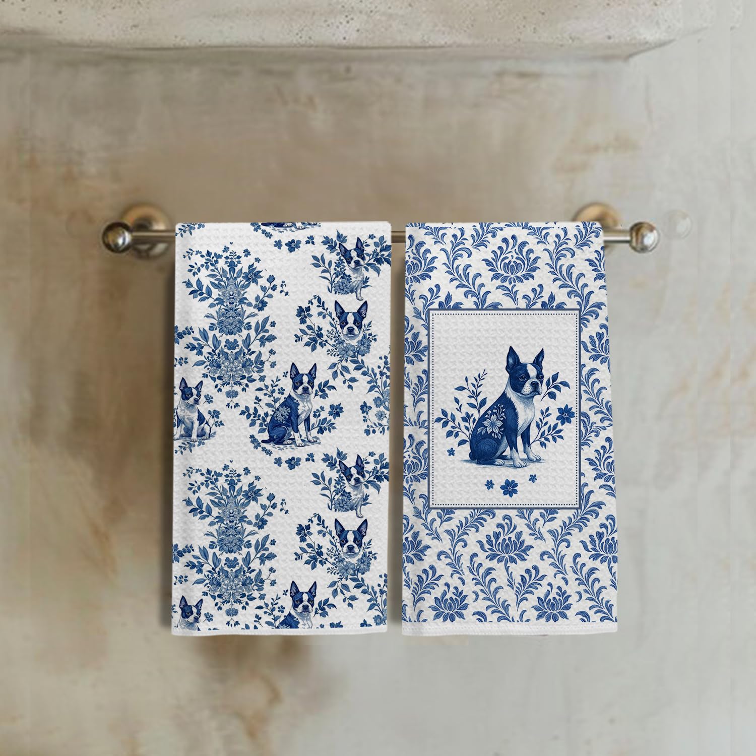 EKGJW toallas decorativas para hogar con motivo floral azul y blanco