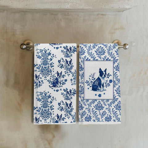 EKGJW toallas decorativas para hogar con motivo floral azul y blanco